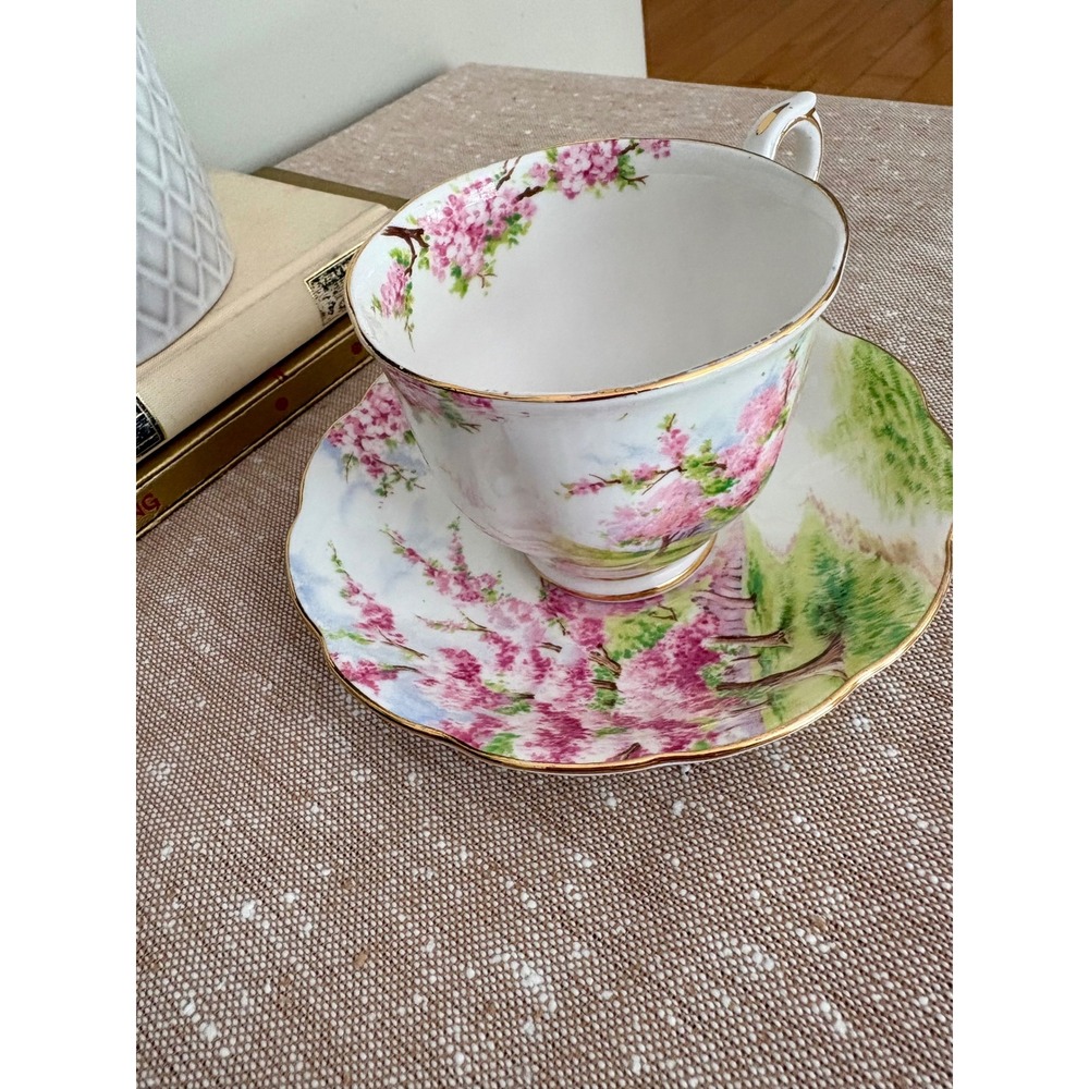VTG Royal Albert Blossom Time Cherry Blossom Teacup Saucer Set Sakura Porcelain - Picture 13 of 17